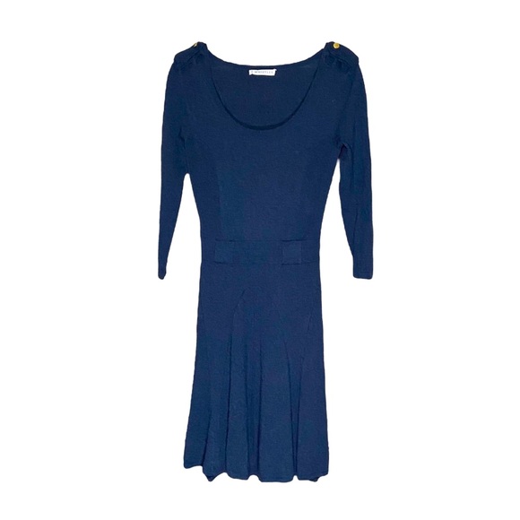 Whistles Wool Blend 3/4 Sleeve A-Line Dark Blue Navy ‎Dress Size 2 Pleated - Picture 1 of 7